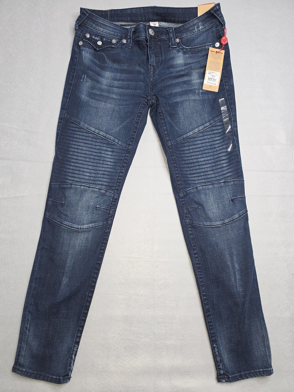 True Religion Men's Dark Indigo Moto Skinny Jeans Size 32 NWT